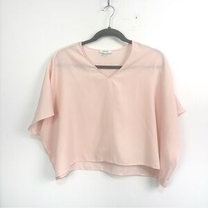 Aritzia Babaton Oversize V-Neck Crop Short Sleeve Blouse Sz XXS in Pink